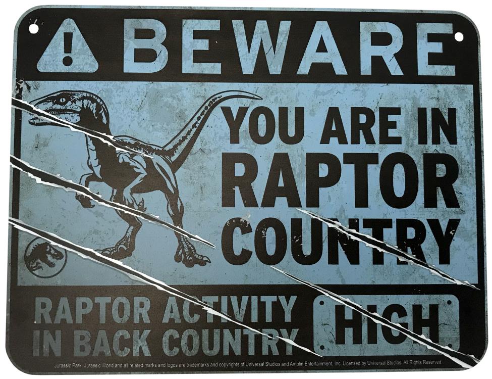 Jurassic World Metal Warning Signs Scaled Prop Replica